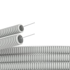 Труба ПВХ гибкая гофр. д.32мм, сверхтяжёлая с протяжкой, 25м, цвет серый