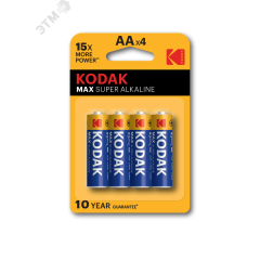 Батарейка Kodak LR6-4BL MAX SUPER Alkaline [KAA-4] (80/400/17600) KODAK Б0005120