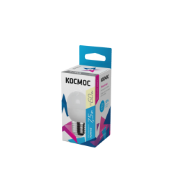 Лампа светодиодная LED 7.5Вт Шар 220В Е27 D45х82 3000К теплый 600 лм КОСМОС LkecLED7.5wGL45E2730