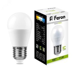 Лампа светодиодная LED 11вт Е27 белый матовый шар FERON 25950