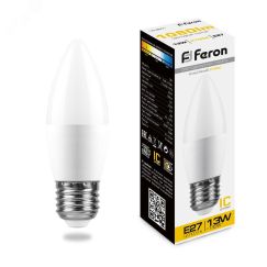 Лампа светодиодная LED 13вт E27 теплый матовая свеча FERON 38110