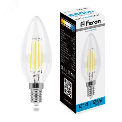 Лампа светодиодная LED 9вт Е14 дневной свеча FILAMENT FERON 38229