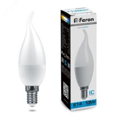 Лампа светодиодная LED 13вт Е14 дневной матовая свеча на ветру FERON 38114