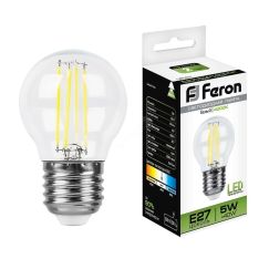 Лампа светодиодная LED 5вт Е27 белый шар FILAMENT FERON 25582
