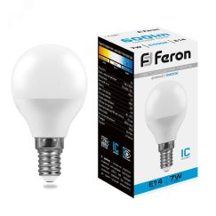 Лампа светодиодная LED 7вт Е14 дневной шар FERON 25480