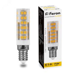 Лампа светодиодная LED 7вт Е14 теплый прозрачный цилиндр FERON 25898