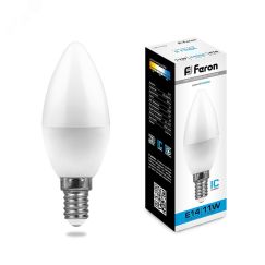 Лампа светодиодная LED 11вт E14 дневной матовая свеча FERON 25943