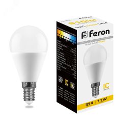 Лампа светодиодная LED 11вт Е14 теплый матовый шар FERON 25946