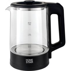 Чайник электрический HS-1008 (1,8л), стекло, черный HomeStar 107010