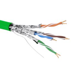Кабель витая пара кат. 6А экранированный U/FTP, 4 пары, нг(А)-HF, цвет внешней оболочки зелёный, бухта 500 м