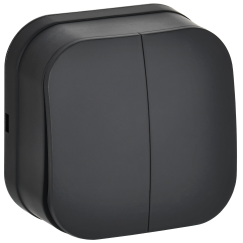 GLORY Выключатель 2-клавишный для открытой установки 10А ВС20-2-0-ХЧм черный матовый IEK