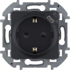 INSPIRIA Розетка 1-местная с заземлением с защитными шторками 16А с USB C 5В безвинтовое крепление антрацит