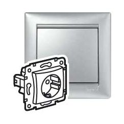 VALENA DIY Розетка 1-местная с заземлением без защитных шторок 16А алюминий