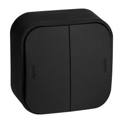 QUTEO Выключатель 2-клавишный для открытой установки 10А чёрный матовый