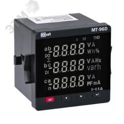 Мультиметр 96х96мм трехфазный, вход 600В 1А, THD+multi-tariff, RS485, МТ-96D SE (Dekraft) 51512DEK