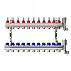 Коллекторная группа FHF-11RF set 11 контуров 1' х 3/4' с расходомерами, воздухоотводчиками и кронштейнами Ридан 088U0731R