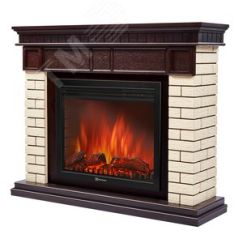 Портал для камина Bricks 30 из камня бежевый кирпич и шпон темный дуб Firelight Bricks 30 BDO