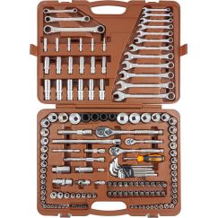 Набор инструмента, торцевые головки 1/4'', 3/8'', 1/2''DR, 4-32 мм и SAE 5/32''-1-1/4'', ударные торцевые головки 1/2''DR, 17-23 мм, 150 предметов Ombra 911150