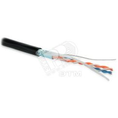 Кабель витая пара. экранированная F/UTP. категория 5. 2 пары (24 AWG). одножильный (solid). экран - фольга. внешний. PE. -40C – +60C. черный (500 м) Hyperline 236275