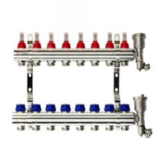 Коллекторная группа FHF-8RF set 8 контуров 1' х 3/4' с расходомерами, воздухоотводчиками и кронштейнами Ридан 088U0728R
