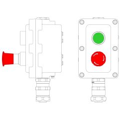 Взрывонепроницаемый пост управления из алюминия LCSD-02-B-MB-P1G(11)x1-P6R(11)x1-PBMB-KAEPM2MHK-20 / 1Ex d IIB T5 Gb / Ex tb IIIC T95°С Db IP66