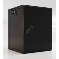 Шкаф настенный 19-дюймовый (19') 9U 500x600х600мм металлическая передняя дверь с замком две боковые панели цвет черный (RAL 9004) (разобранный) Hyperline TWB-0966-SR-RAL9004