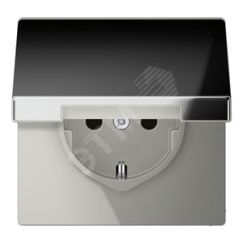 Штепсельная розетка SCHUKO одинарная, с заземлением, с шторками, с откидной крышкой, 16A, 250В  (механизм + накладка, без рамки). Серия LS990  Материа JUNG GCR1520KIKL