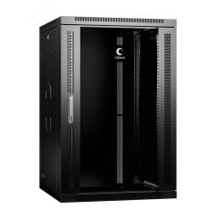 Шкаф телекоммуникационный настенный разобранный 19дюймов 18U 600x600x901mm (ШхГхВ) дверь стекло, цвет черный (RAL 9004) Cabeus SH-05F-18U60/60-R-BK