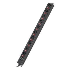 Блок распределения питания (PDU) 0U 10A с индикацией и защитой, Вых:10 С13, Вх:С14