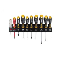 Набор отверток SL/PZ/Tx Ergonic, отвертка VDE и отвертка тестер-сети на стальной стойке, 10 шт Felo 40091043
