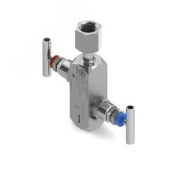 Двухвентильный блок М210, 40МПа, вход - внутр.резьба 1/2'NPT, выход - накидная гайка G1/2', AISI 316L, PTFE, дренаж - внутр.резьба 1/4'NPT Метакам М210СДАЗВВААД