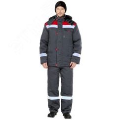 Костюм Тимбер РФ утепленный (ткань смесовая, 214), куртка, полукомбинезон, темно-серый-красный, 104-108,170-176 Авангард Сэйфети 173973