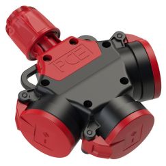 PCE Тройник из твердой резины 16A/250V/2P+E/IP44 сподпружиненными крышками и индикацией PCE 253642-s