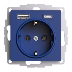 ATLASDESIGN РОЗЕТКА 16А c 2 USB A+C, 5В/2,4А/3,0А, 2х5В/1,5А, механизм, АКВАМАРИН SE (Systeme) ATN001132