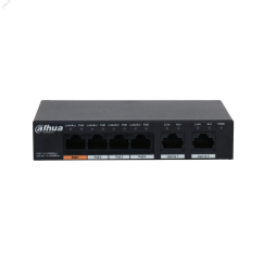 Коммутатор неуправляемый, PoE, 6 портов 1000 Мб/с RJ45, 60 Вт Dahua DH-PFS3006-4GT-60