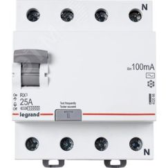 ВДТ RX3 - 4П - 25 А - тип AC - 100 мА - 4 модуля Daccord/Legrand 402066