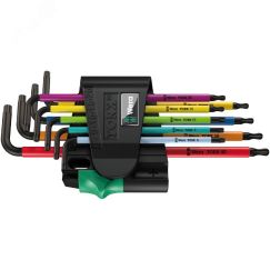 Набор Г-образных ключей 967/9 TX BO Multicolour TORX 1 BlackLaser с отверстием под штифт с шаром TX 8 - TX 40 9 предметов WERA WE-024335