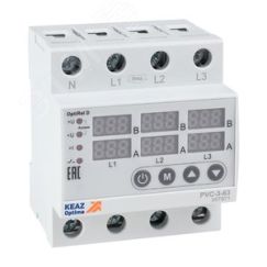 Реле напряжения OptiRel D PVC-3-63 с ЖК-дисплеем и контролем тока 3Ф 63 А КЭАЗ 357871
