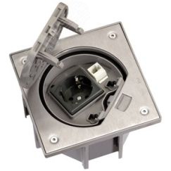 Основа влагостойкая IP66 с замком, розеткой Schuko и разъемом RJ45 Cat.5e UTP из нержавеющей стали K45 Connect Simon KSE15USEC-23-72