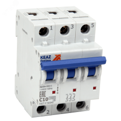 Выключатель автоматический трехполюсный 8А B 10кА AC OptiDin BM63-3B8-10-УХЛ3 КЭАЗ 262758