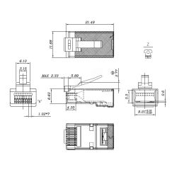 Разъем легкой оконцовки RJ-45 (8P8C) под витую пару Hyperline PLEZ-8P8C-U-C6-SH-100