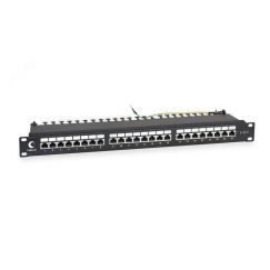 Патч-панель IDC 19' (1U), 24 порта RJ-45, категория 6, полностью экранированная, с задним кабельным организатором Cabeus PL-24-Cat.6-SH-Dual