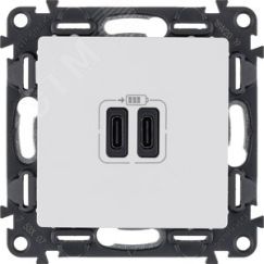 Valena LIFE.Зарядное устройство с двумя USB-разьемами тип C-тип С 240В/5В 3000мА.С лицевой панелью.Цвет Белый LEGRAND 753107