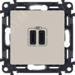 Valena LIFE.Зарядное устройство с двумя USB-разьемами тип С-тип С 240В/5В 3000мА.С лицевой панелью.Цвет Слоновая кость LEGRAND 753207