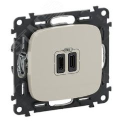 Valena ALLURE.Зарядное устройство с двумя USB-разьемами тип С-тип С 240В/5В 3000мА.С лицевой панелью.Цвет Слоновая кость LEGRAND 755346