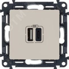 Valena LIFE.Зарядное устройство с двумя USB-разьемами тип А-тип С 240В/5В 3000мА.С лицевой панелью.Цвет Слоновая кость LEGRAND 753206