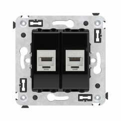 Компьютерная розетка RJ-45 без шторки в стену, кат.6А двойная экранированная, &quot;Avanti&quot;, &quot;Черный квадрат&quot;