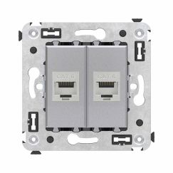 Компьютерная розетка RJ-45 без шторки в стену, кат.6 двойная экранированная, &quot;Avanti&quot;, &quot;Закаленная сталь&quot;