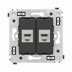 Компьютерная розетка RJ-45 без шторки в стену, кат.6 двойная экранированная, &quot;Avanti&quot;, &quot;Черный матовый&quot;