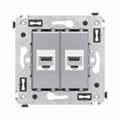 Компьютерная розетка RJ-45 без шторки в стену, кат.6А двойная, &quot;Avanti&quot;, &quot;Закаленная сталь&quot;